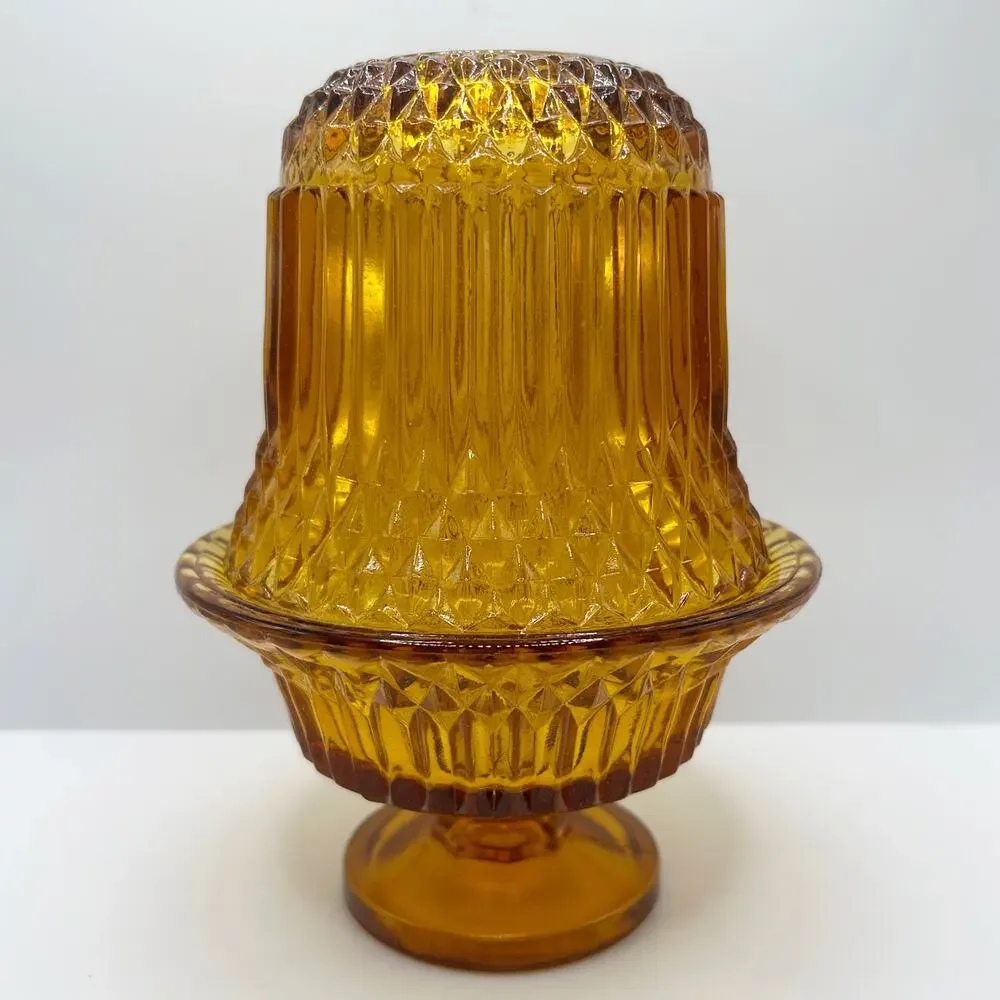 Vintage Indiana Glass Amber Diamond Point Optic Pattern Fairy Lamp EUC